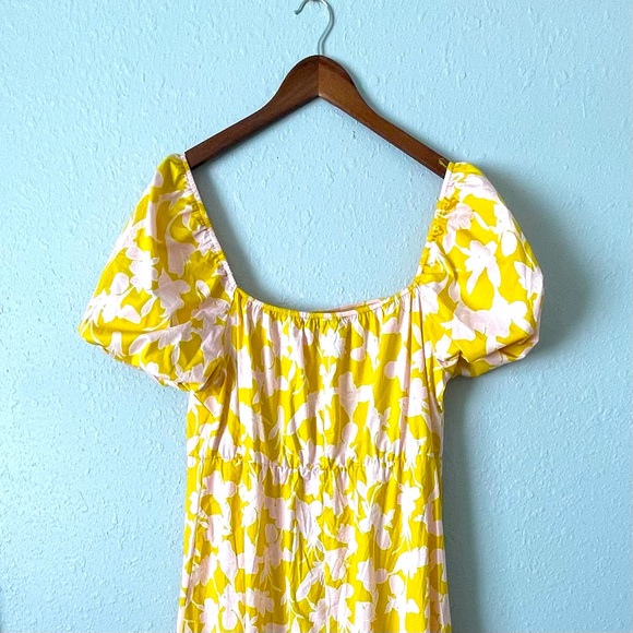 Eloquii Puff Sleeve Fit and Flare Yellow Floral Print Midi Dress Size 16 - Picture 4 of 11